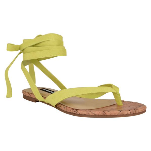 Nine West Tiedup Ankle Wrap Yellow Flat Sandals | Ireland 69Z42-0G51